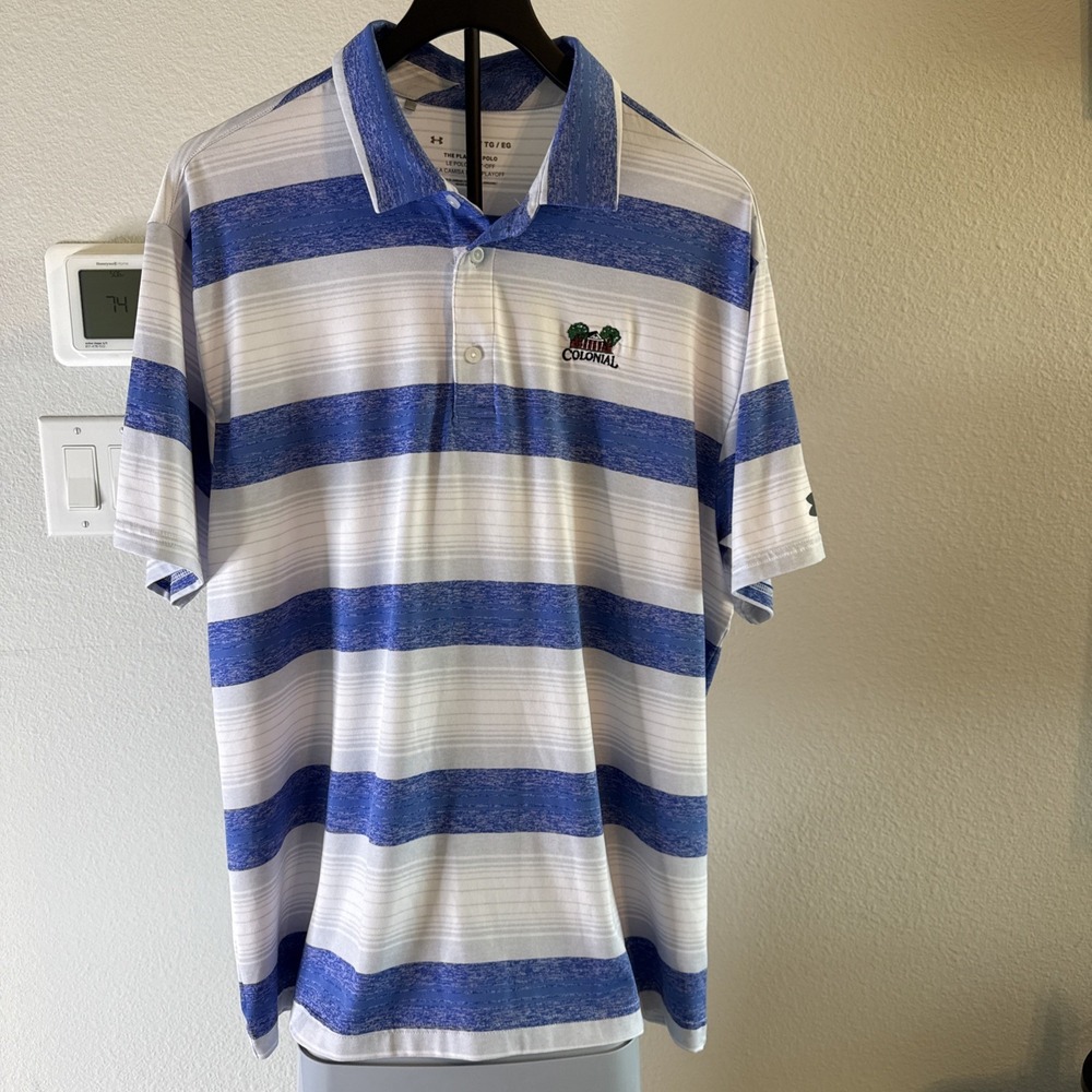 Under Armour Men's Colonial Golf Polo Blue/White Striped Size XL